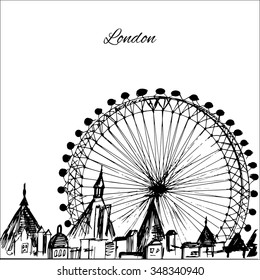 Hand drawn London city with wheel