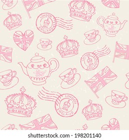 Hand drawn London England icons seamless pattern