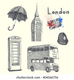 hand drawn London symbols collection