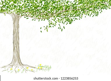 Hand drawn lonely tree on the white background.