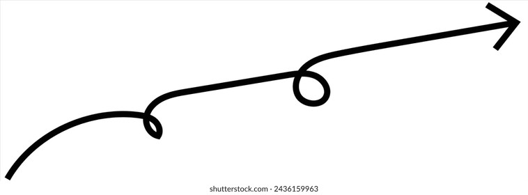 Hand drawn long arrow. Vector doodle icon. Cute linear hand drawn arrow icon. Funny vector black and white arrow icon. Vector illustration. Eps file 138.