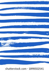 Hand drawn long blue brush strokes. Vector illustration isolated on white background. Sea and waves concept.