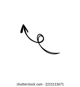 hand drawn long curve arrow pointing towards upside white isolated background 