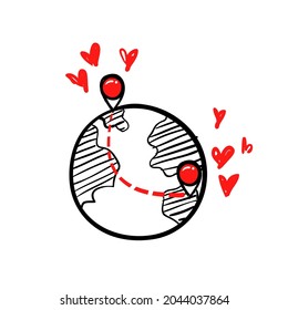 hand drawn long distance relationship icon concept illustration vector