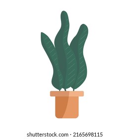 Hand drawn long leaf plant in potted decorative plants for home and office vector flat. Plants illustration isolated on white background.