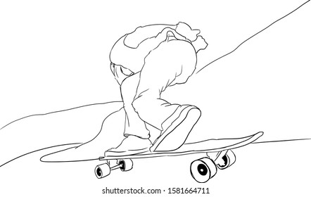 hand drawn longboard lineart with vector, extreme longboard