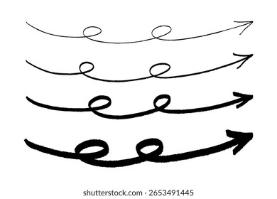 Hand Drawn Loop Arrow Set – Sketch Style.Curly Arrows in Brush Stroke – Decorative Pack