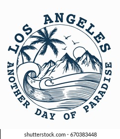 Handgezeichnete Los Angeles Vektorgrafik für T-Shirt und andere Verwendungen.