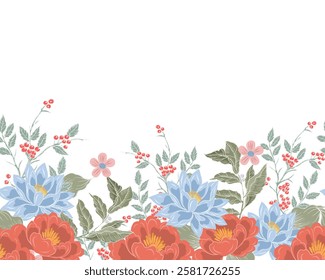 Hand Drawn Lotus Flower and Berry Background