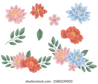 Hand Drawn Lotus Flower Set