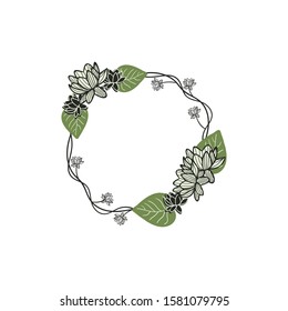 hand drawn lotus flowers with floral elements wreath vector. creative floral designs for fabric, wrapping, wallpaper, textile, apparel.