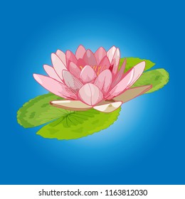 Hand drawn Lotus and leaves seamless pattern. Ink art illustration on blue background. Postcard, wallpaper, fabric, poster design.