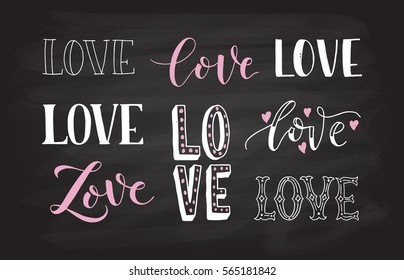 Hand drawn Love  badge icon. Valentines Day poster card invitation banner. Romantic quote vector lettering typography.  Calligraphy