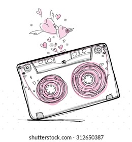 Cinta de cassette de amor dibujada a mano