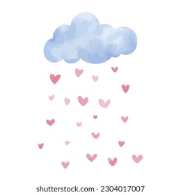 El amor atraído por la mano es un corazón de lluvia lindo con la ilustración de elementos de la nube. El concepto de amor y boda.