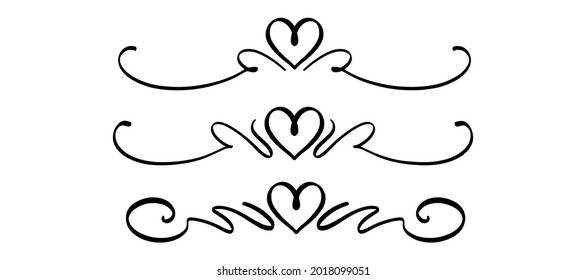 Hand drawn love divider. Doodle dividers in black. Handwritten love decor. Romantic frame in sketch style. Stock vector EPS 10