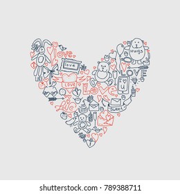 Hand drawn love doodle icons vector illustration.