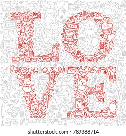 Hand drawn love doodle icons vector illustration.