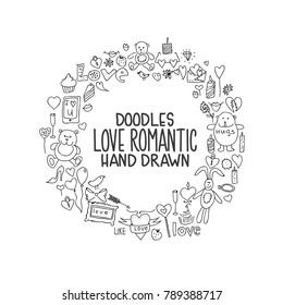 Hand drawn love doodle icons vector illustration.