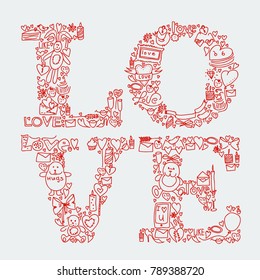 Hand drawn love doodle icons vector illustration.