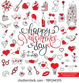 Hand drawn Love doodles isolated on white background. Hand drawn vector illustrations. Happy Valentine's Day lettering.