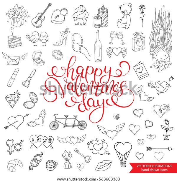 Hand Drawn Love Doodles Isolated On Stock Vector (Royalty Free ...