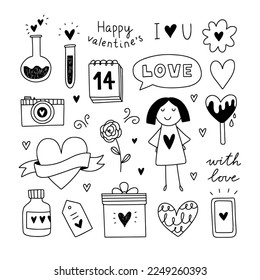 Hand drawn love doodles. Saint Valentine's Day vector set