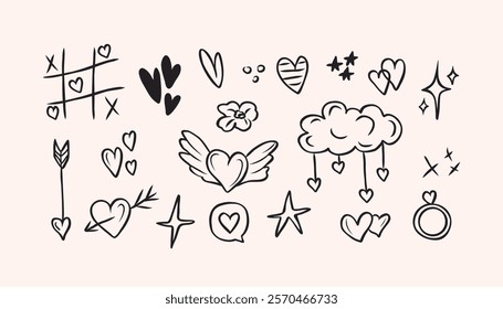 Hand drawn love elements collection