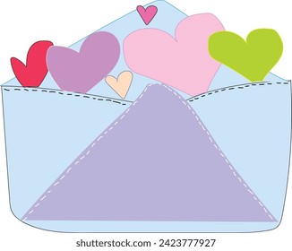 sobre de amor dibujado a mano con hermosos corazones coloridos