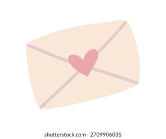 Hand drawn love envelope with a heart seal in a cute minimal style. Perfect for Valentine’s Day designs, stickers, cards and romantic illustrations.