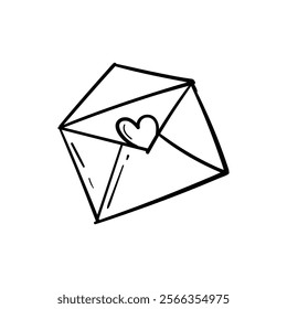 Hand drawn love envelope line art background isolated