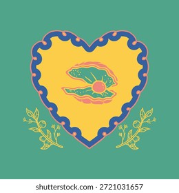 Borde de marco de amor dibujado a mano con ilustraciones de concha de mar