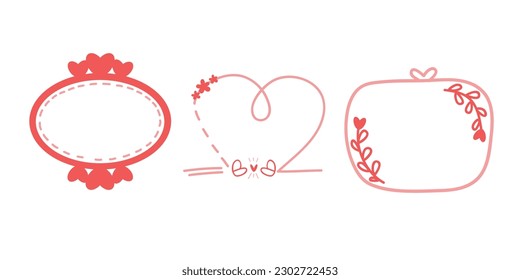 Hand Drawn Love Frame Decoration For Valentine's Day Design. Doodle style. Quote, commas, message, blank, template. Editable vector.
