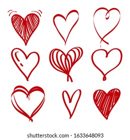 hand drawn love heart collection. Doodle hearts. isolated on white background. vector illustration