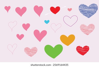 Hand drawn love or Heart collection set vector illustration for poster, banner , postcard and parent's day , valentines day design elements.