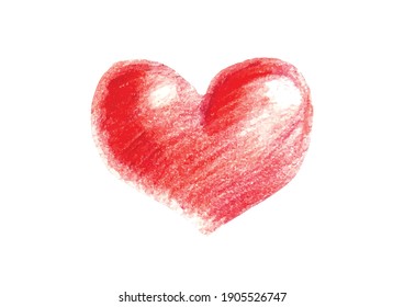 Hand drawn love heart coloured in red and pink pencil vector