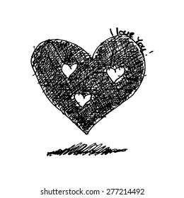 Hand drawn love heart design on a white background