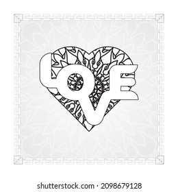 Hand drawn love heart with mandala. decoration in ethnic oriental doodle ornaments