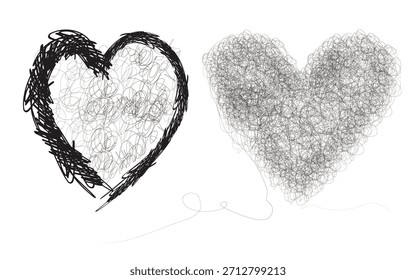 hand drawn love heart scribble ink marker doodles, Hand drawn doodle sketch style heart cartoon illustration for concept design. pencil scribble on hand drawing.eps10