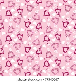 Hand drawn love heart seamless pattern. Vector background