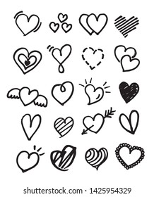 Hand drawn love heart shape vector sketch. Collection of illustrated traced heart  