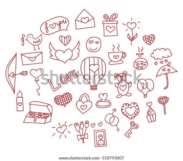 Hand Drawn Love Hearts Doodles Icon Stock Vector (Royalty Free) 518793007