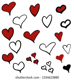 Hand drawn love hearts. Vector illustrations. Flying cartoon love hearts