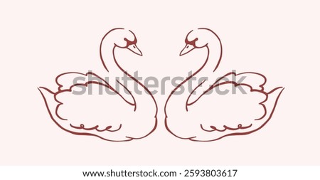 Hand drawn love illustration. Swans in vector for invitations, stationery, design. Love clipart. Whimsical line drawings