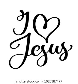 Hand drawn I love Jesus lettering with heart text on white background. Calligraphy lettering Vector illustration