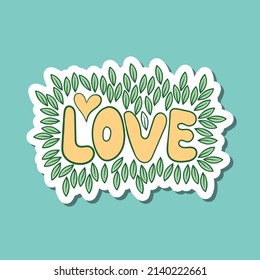 hand drawn love with leaf doodle illustration for stickers etc