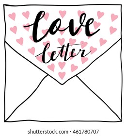 Hand drawn Love Letter card. Vector illustration with lettering.