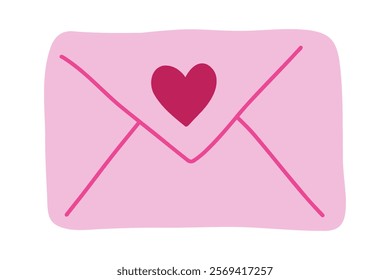 Hand drawn love letter with heart clipart illustration. Valentine's day love message. Stock vector doodle illustration isolated on white background.