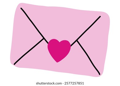 Hand drawn love letter with heart clipart illustration. Valentine's day love message. Stock vector doodle illustration isolated on white background.