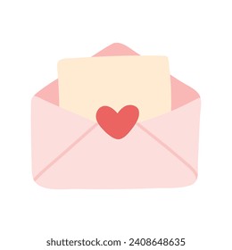 Hand drawn Love Letter in Opened Envelope for romance love mail, message with Heart Shape Lock Icon Vector Illustration Sticker Doodle for Element Decoration Isolated on White Background